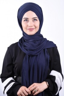 Combed Cotton 3-Striped Shawl Navy Blue - 100285212