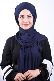 Combed Cotton 3-Striped Shawl Navy Blue - 100285212 - 