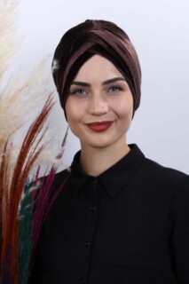 Cross Style - Velvet 3-Stripes Bonnet Brown - 100282997 - Hijab