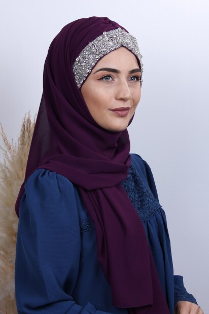 Stone Design Bonnet Châle Prune - 