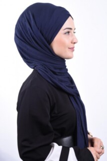 Combed Cotton 3-Striped Shawl Navy Blue - 100285212 - 