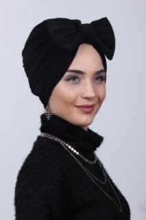 Casquette Bidirectionnelle Noire Avec Noeud Rempli - Hijab