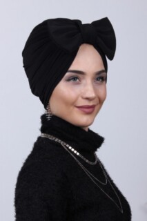غطاء ثنائي الاتجاه أسود مع فيونكة ممتلئة - 