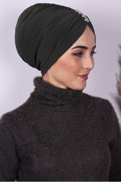 حجر بونيه مطوي أخضر كاكي - 