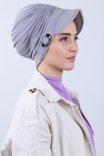 قبعة بإبزيم بونيه فضي رمادي - Hijab