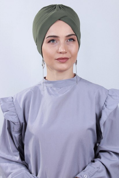 Double Side Bonnet - Bonnet Double Face Nevrulu Vert Kaki - Hijab