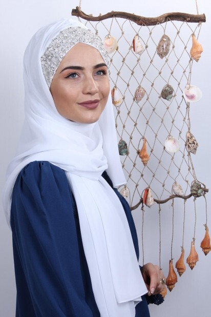 Châle Bonnet Stone Design Blanc - 