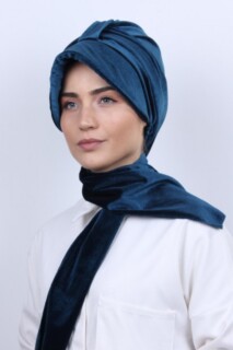 Velvet Shawl Hat Bonnet Petrol Blue - 100283136 - 