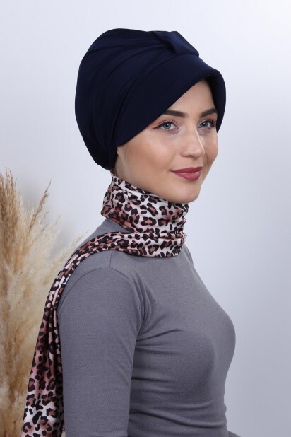 Scarf Hat Bonnet Navy Blue - 100284983 - 
