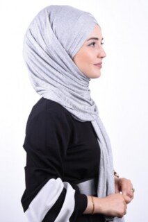 Combed Cotton 3-Striped Shawl Gray Melange - 100285205 - 