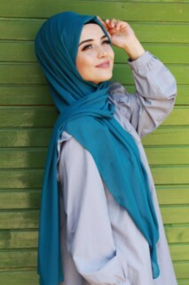 Plain Chiffon Shawl Petrol Blue - 100285460 - 