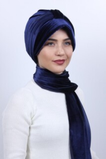 Velvet Shawl Hat Bonnet Navy Blue - 100283138 - 