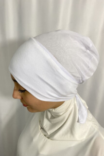 Bonnet With Tie - بونيه ربطة عنق بسيطة بيضاء - Hijab