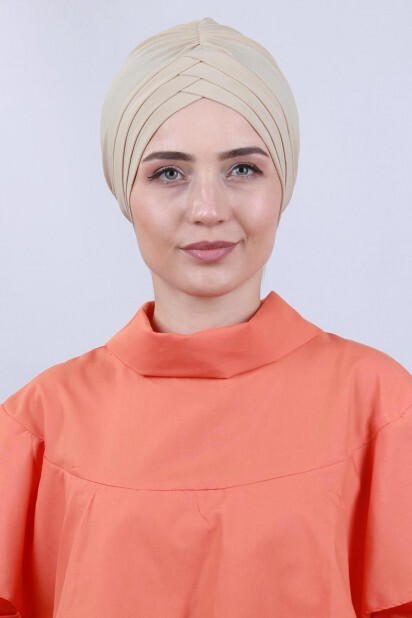 بونيه وجهين بثلاثة خطوط بيج - Hijab