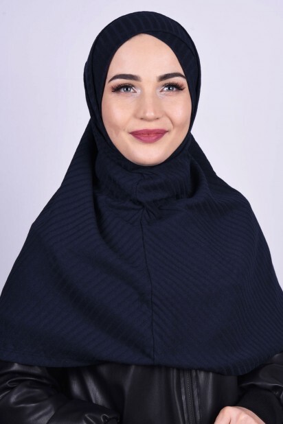 Hijabs Cross Style - Cross Bonnet Knitwear Hijab Navy Blue - 100285228 - Hijab