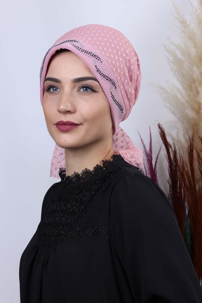 Tulle Pois Feuille Os Rose Poudre - 