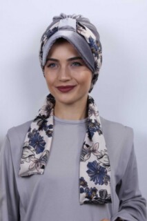 Hat-Cap Style - قبعة مخملية وشاح بونيه رمادي - Hijab