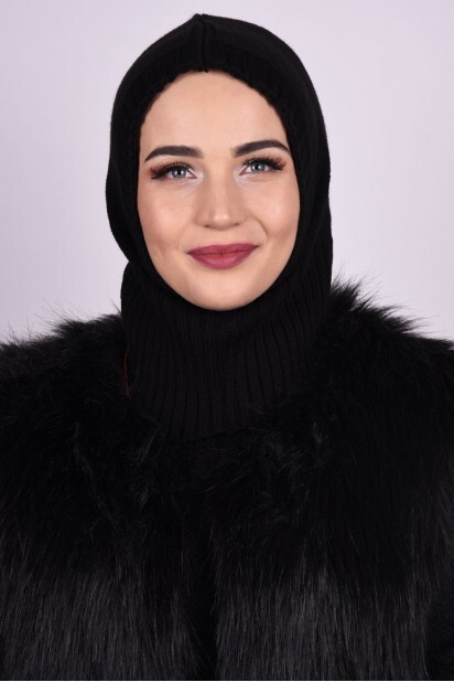 بيريه صوف محبوك أسود - Hijab