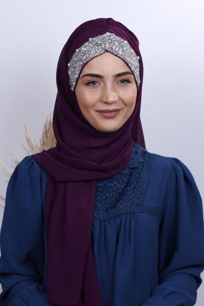 Stone Design Bonnet Shawl Plum - 100282982 - Hijab