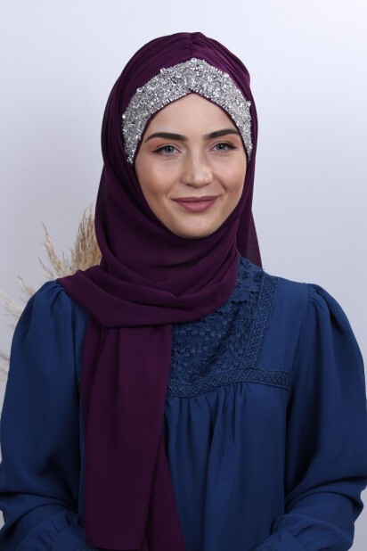 Stone Design Bonnet Châle Prune - 