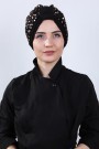 Draped Sequin Bonnet Black Gold