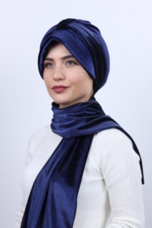 Velvet Shawl Hat Bonnet Navy Blue - 100283138 - 