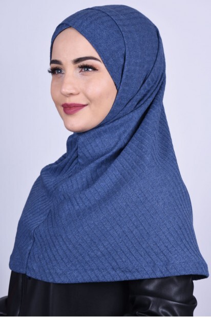 Cross Bonnet Knitwear Hijab Indigo