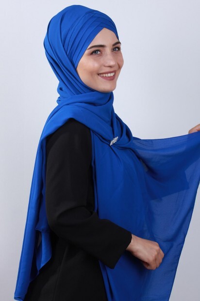 4 Drapé Hijab Châle Sax - 