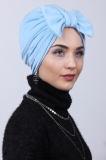 Papyon Model Style - قبعة زرقاء على الوجهين مع فيونكة محشوة - Hijab