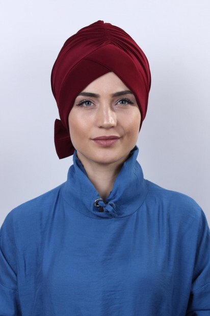 Bowtied Double-Sided Bonnet Claret Red - 100285279 - 