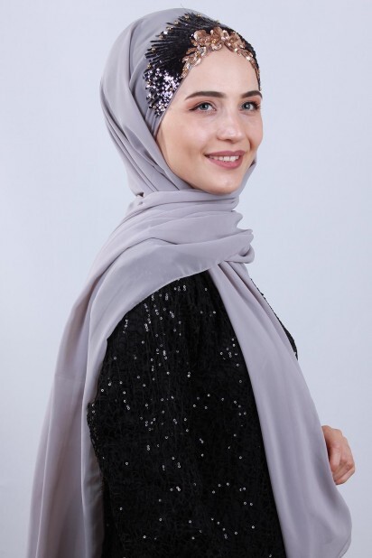 تصميم أميرة شال فضي رمادي - 