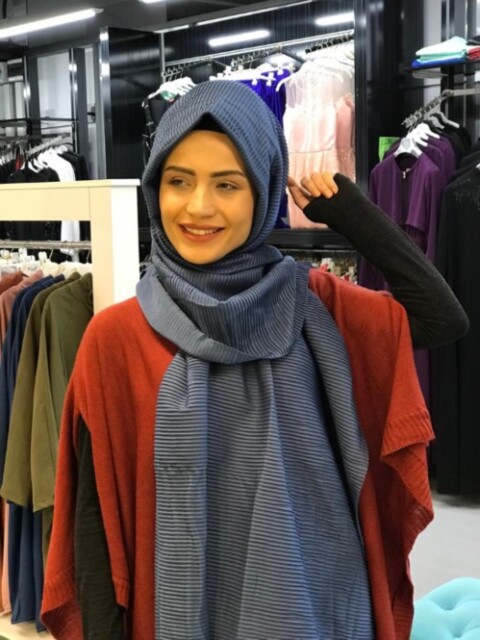 Plisse Shawl - أزرق رمادي - كود: 09-05 - Hijab