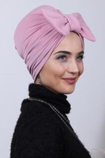 Bonnet double sens rose poudré avec nœud rempli - 