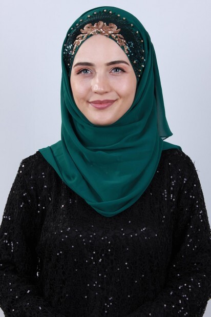 Evening Model - تصميم الأميرة شال الزمرد الأخضر - Hijab