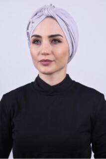 لؤلؤي من نسيج التويل بونيه فضي رمادي - Hijab