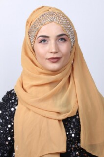 شال بتصميم حجر بونيه أصفر خردل - Hijab