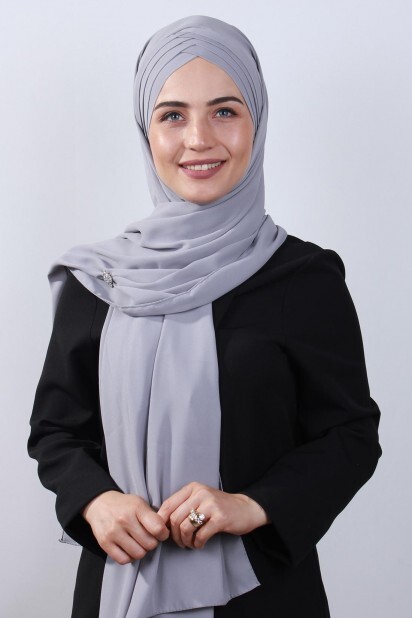 4 Draped Hijab Shawl Gray - 100285078 - 