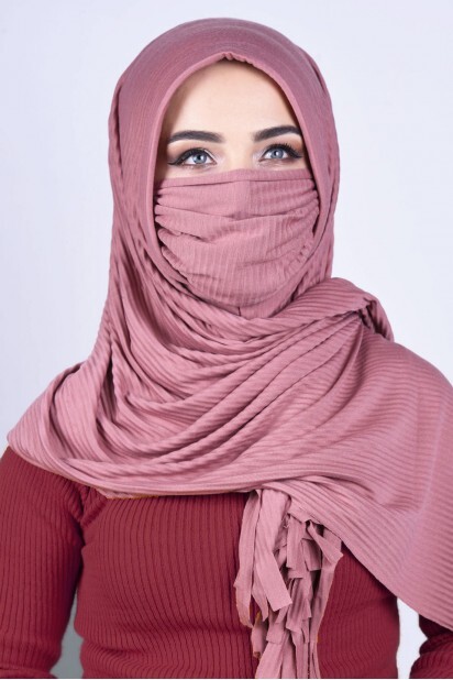 Masked Plisse Shawl - شال مقنع بالورد المجفف - Hijab