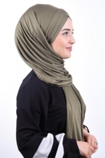 Combed Cotton 3-Striped Shawl Khaki Green - 100285207 - 