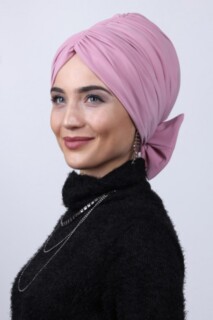Bonnet double sens rose poudré avec nœud rempli - 