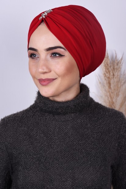 بونيه مطوي باللون الأحمر - 