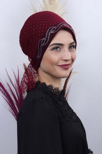 All Occasions Bonnet - Tulle Polka Dot Leaf Bone Claret Red - 100285044 - Hijab