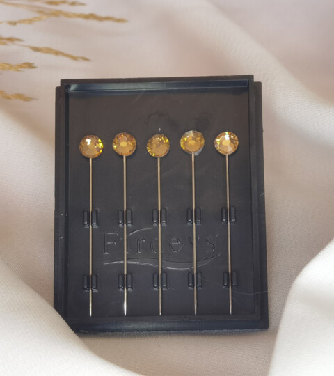 Crystal hijab pins Set of 5 Rhinestone Luxury Scarf Needles 5pcs pins - Yellow - 100298899