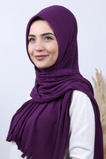 Pleated Hijab Shawl Purple - 100282911 - 