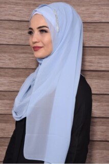 شال بتصميم أنيق من الحجر باللون الأزرق الفاتح - 