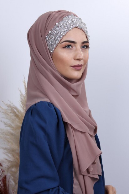 Stone Design Bonnet Shawl Light Mink