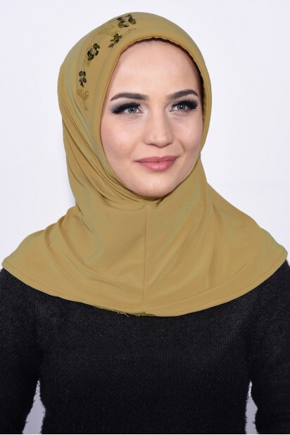 حجاب عملي مطرز بالخردل أصفر - Hijab