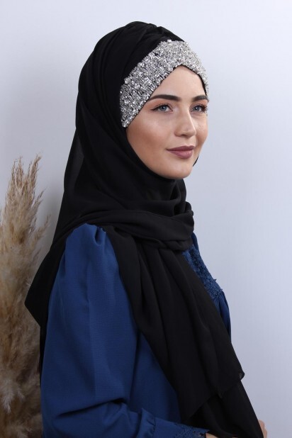 Stone Design Bonnet Shawl Black - 100282988 - 