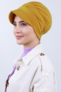 قبعة ملتوية بونيه أصفر خردل - 