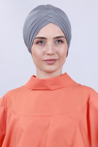 شال على الوجهين بثلاثة خطوط رمادي - Hijab